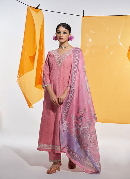 Tew Blush Pink Colour Cotton Digital Print With Embroidery And Khatli Work Kurti With Bottom Dupatta Suppliers In India